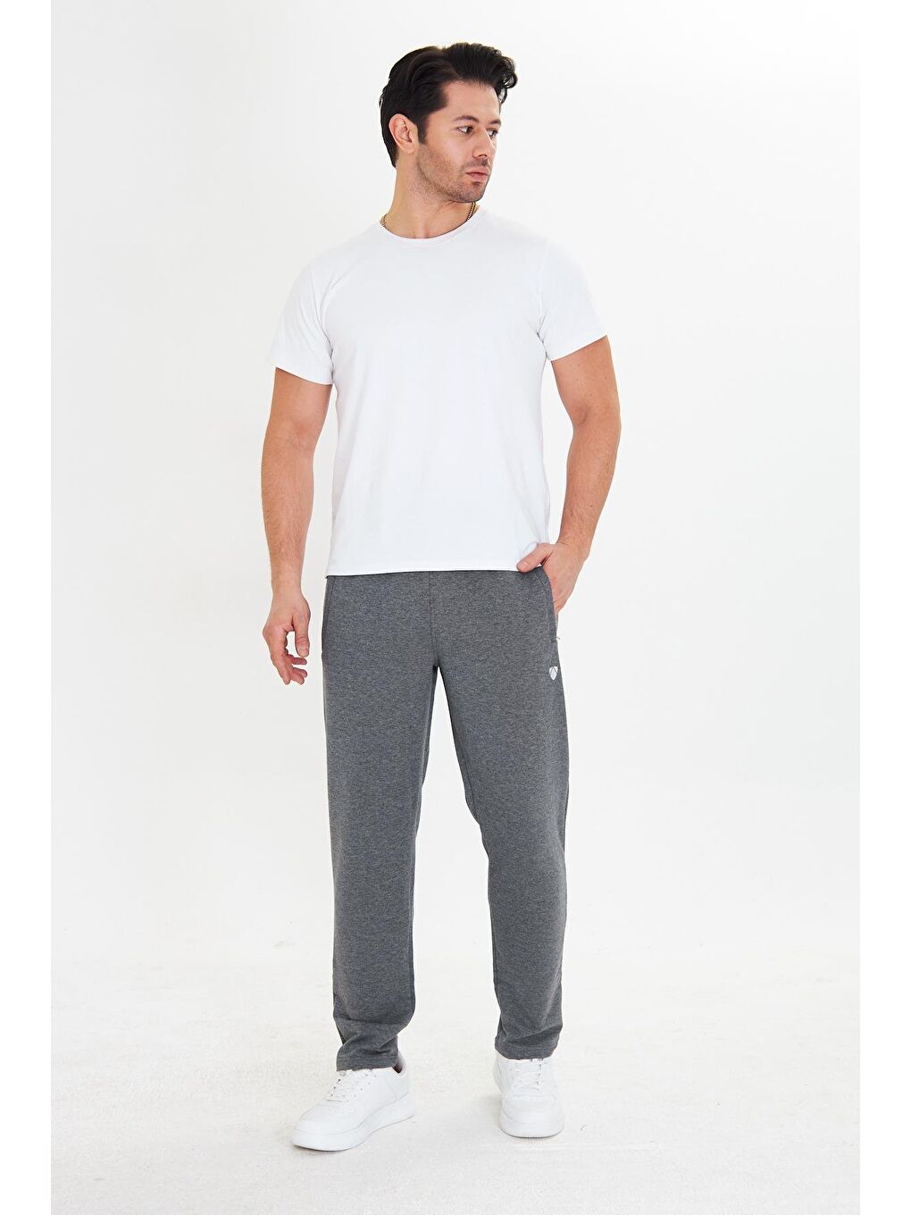 Antrasit Pamuklu Kumaş Erkek Eşofman Altı 0025-4