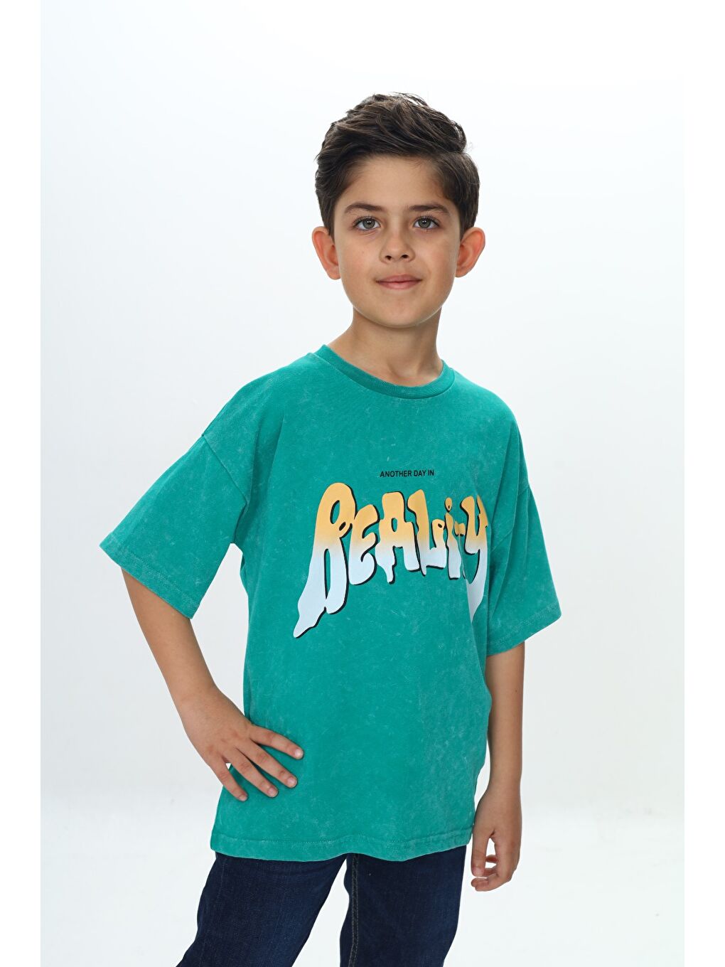 Yeşil Erkek Çocuk Reality Baskılı Tişört-1