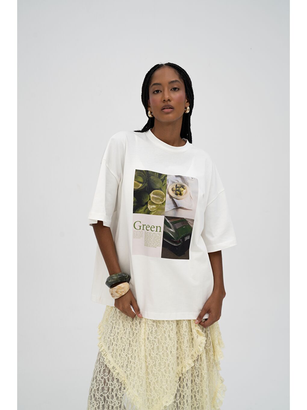 Lime Oversize Beyaz T-Shirt-2