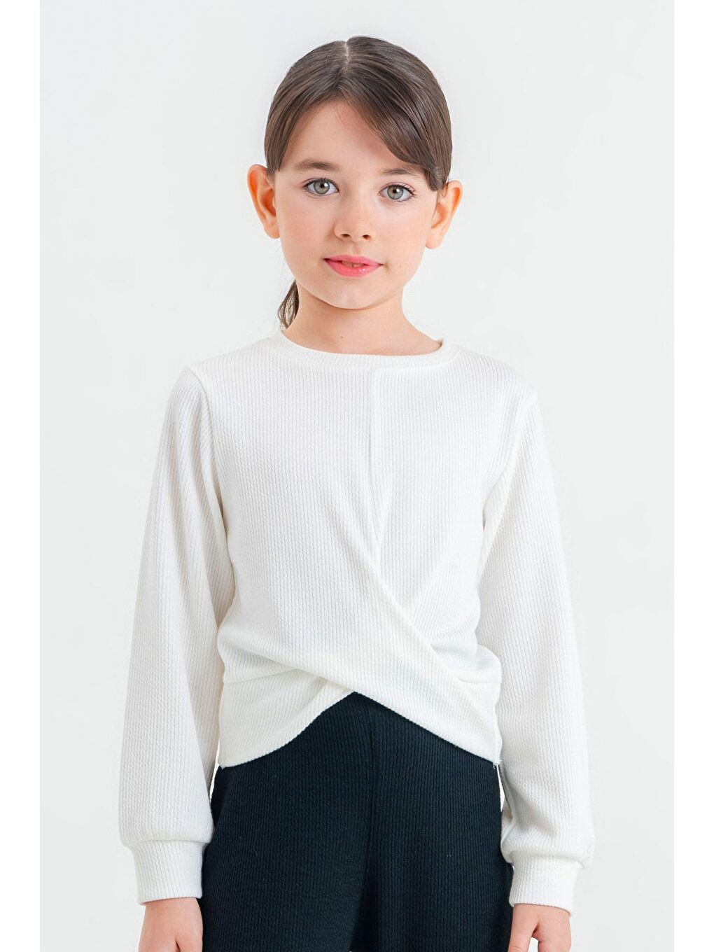 Kız Çocuk Beyaz Düğümlü 4-12 Yaş Tişört - 23331-1-1