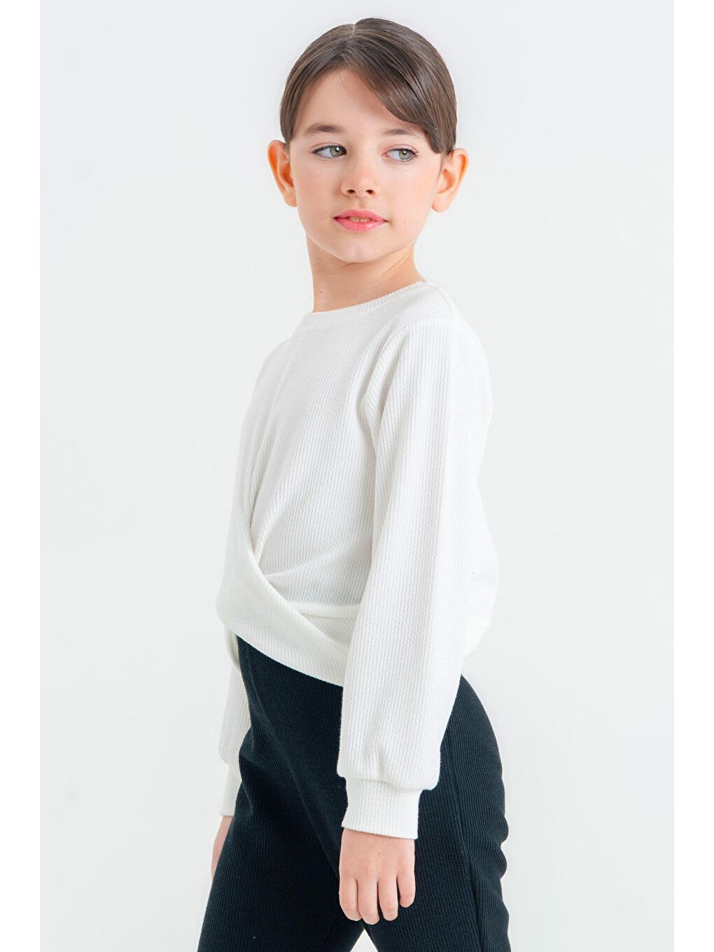 Kız Çocuk Beyaz Düğümlü 4-12 Yaş Tişört - 23331-1-2