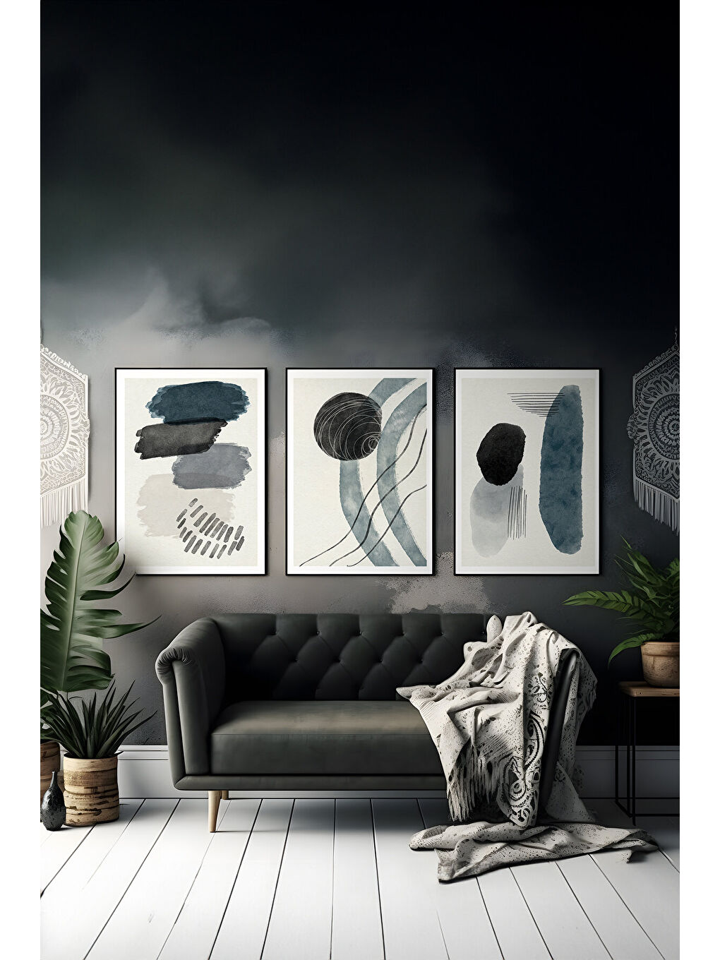 Beyaz 3 Parça Çerçeve Görünümlü Mdf Tablo Seti - ARTSYCLLCT19-1520