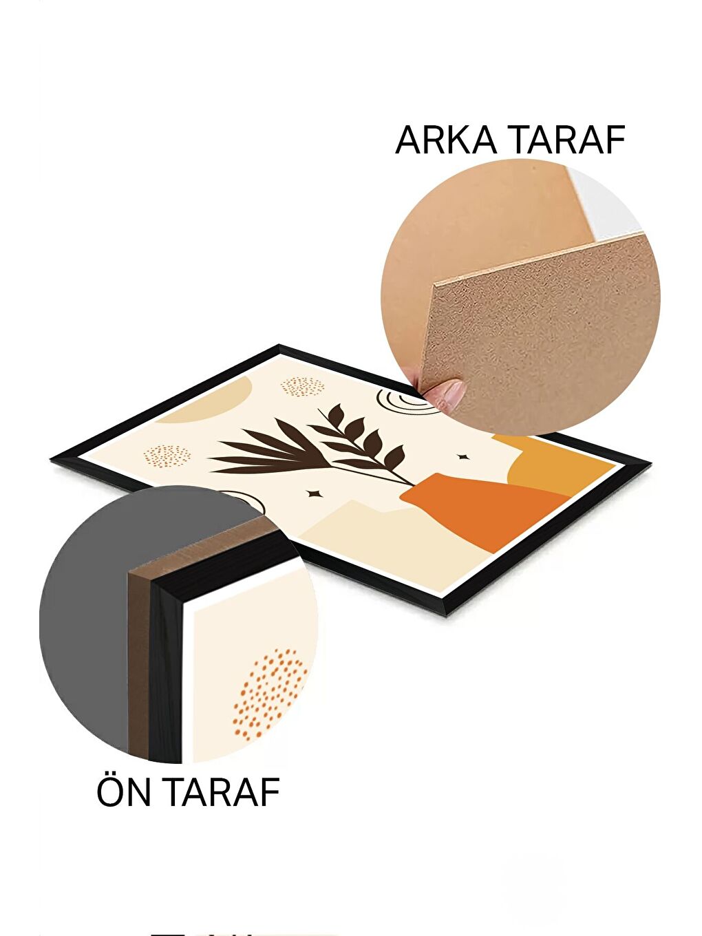 Beyaz 3 Parça Siyah Çerçeve Görünümlü Mdf Tablo Seti - Set 15 - 3SYHART15-3348-1