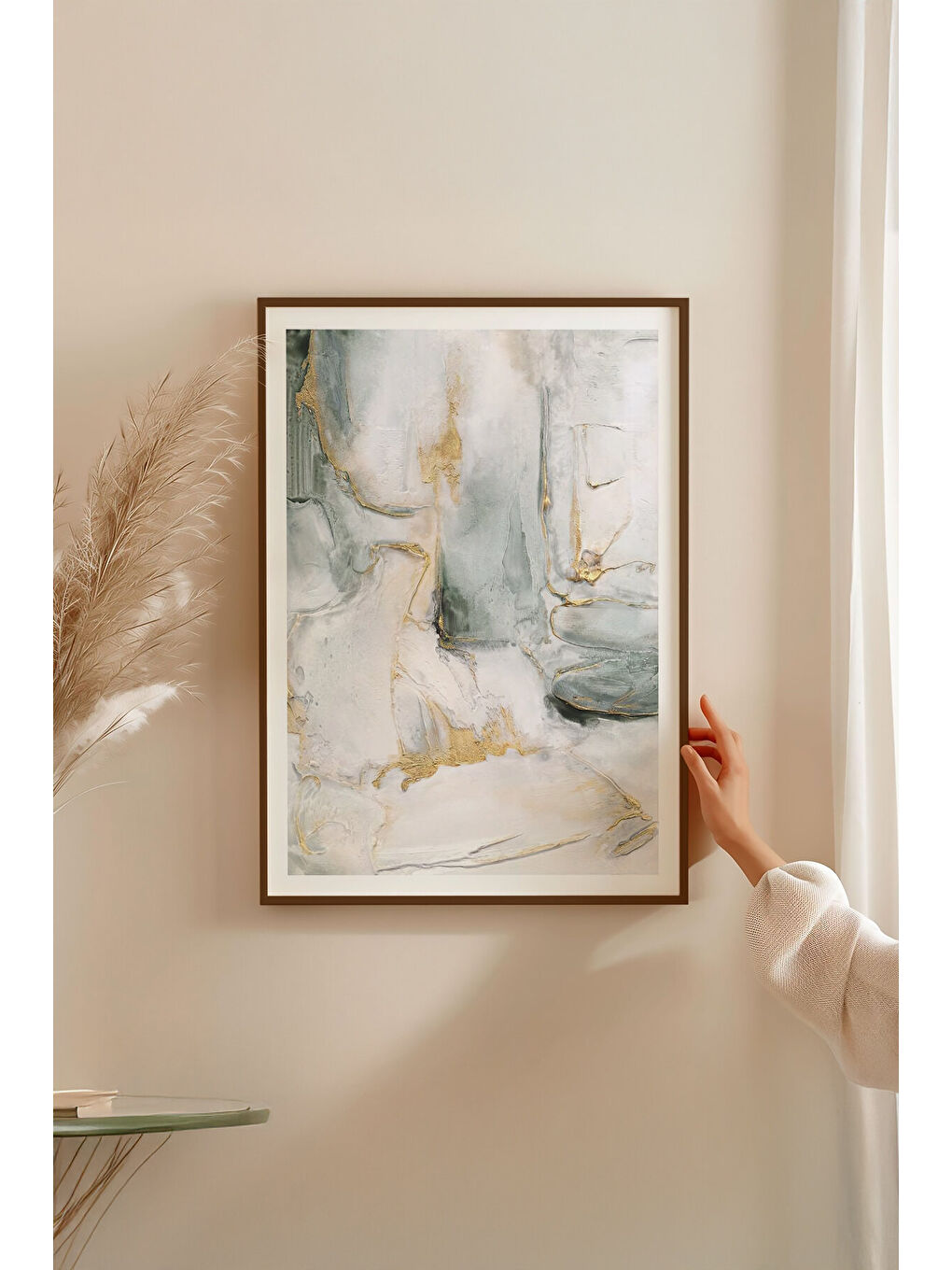 Beyaz Tek Parça Kahverengi Gerçek Ahşap Çerçeveli Tablo Seti - Model 23 - ERSYKHVCRV23-3348