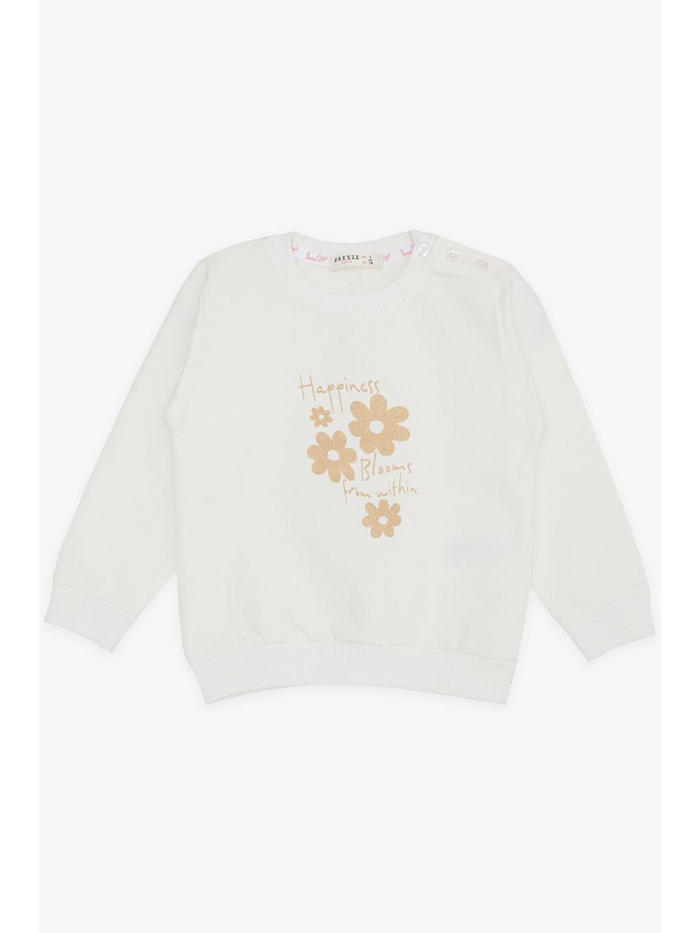 Breeze Ekru Kız Bebek Sweatshirt Simli Çiçek Baskılı Ekru (9 Ay)