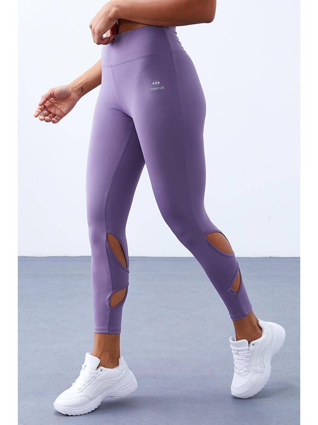 Mor Eflatun Arka Bilekleri Pencereli Yüksek Bel Slim Fit Kadın Tayt - 94611-1