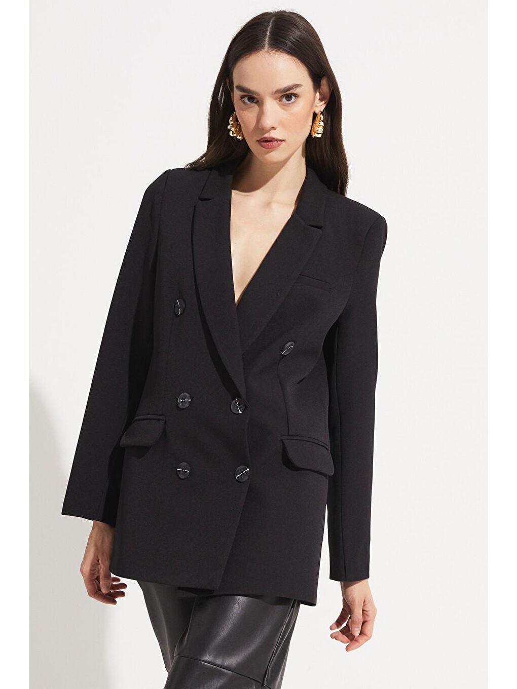 Siyah Kruvaze Kapama Ceket-2