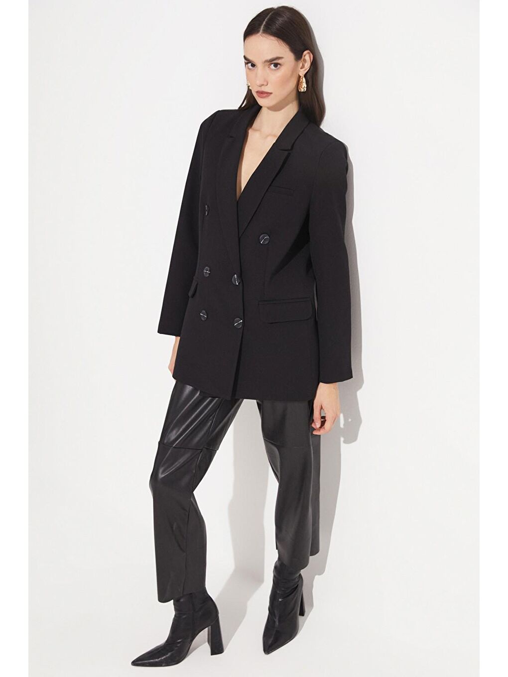 Siyah Kruvaze Kapama Ceket-4