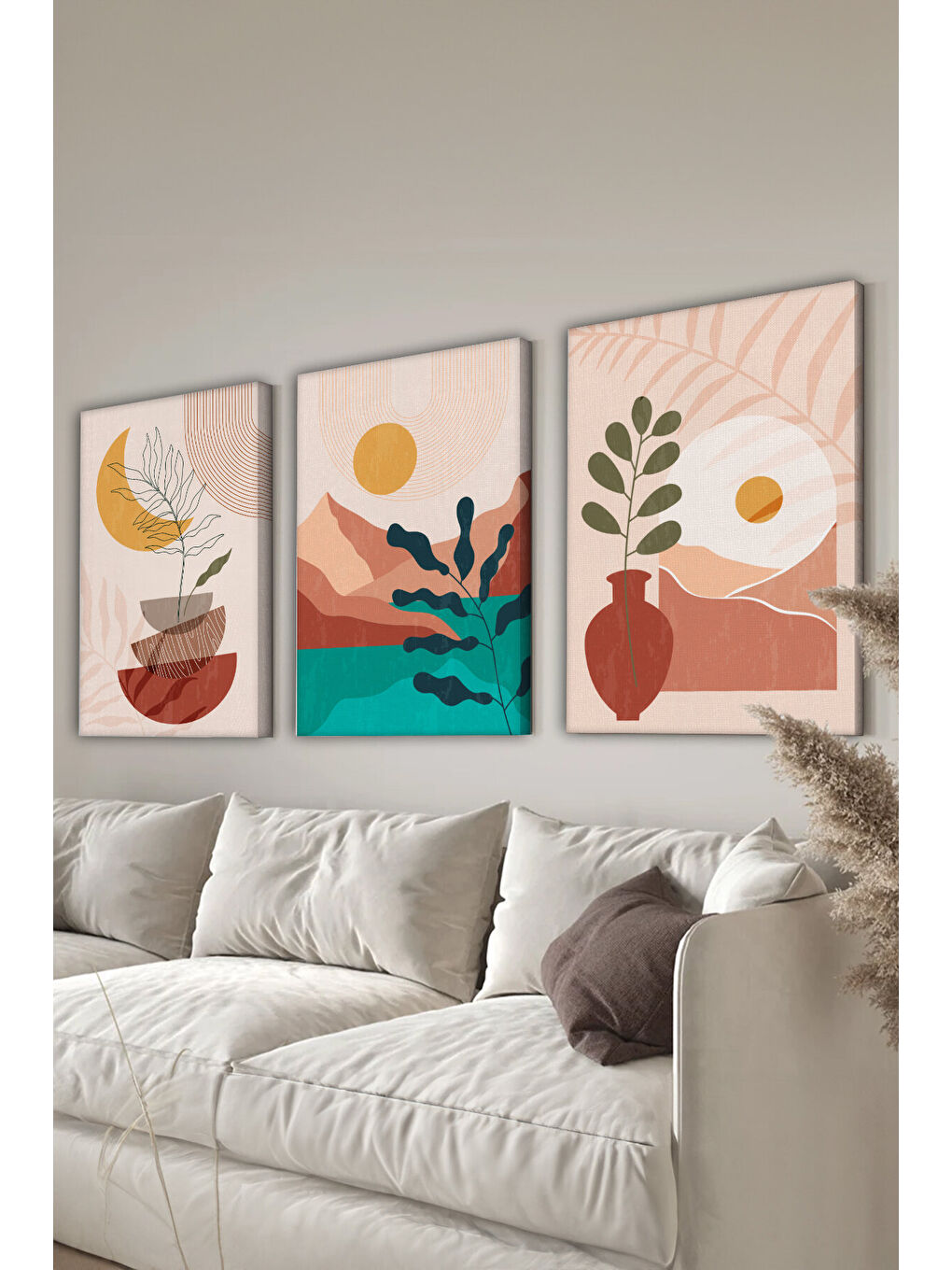 Beyaz Dekoratif 3 Parça Kanvas Tablo - 3CNVS12 - 30 x 40