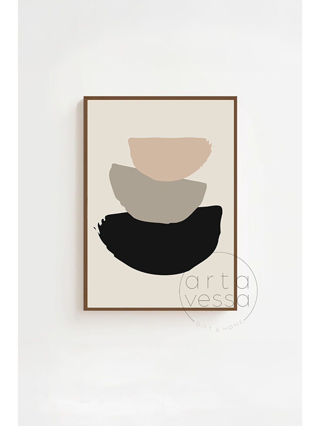 Beyaz 3 Parça Kahverengi Gerçek Ahşap Çerçeveli Tablo Seti - Model 14 - ERSY3KHVCRV14-3348-2