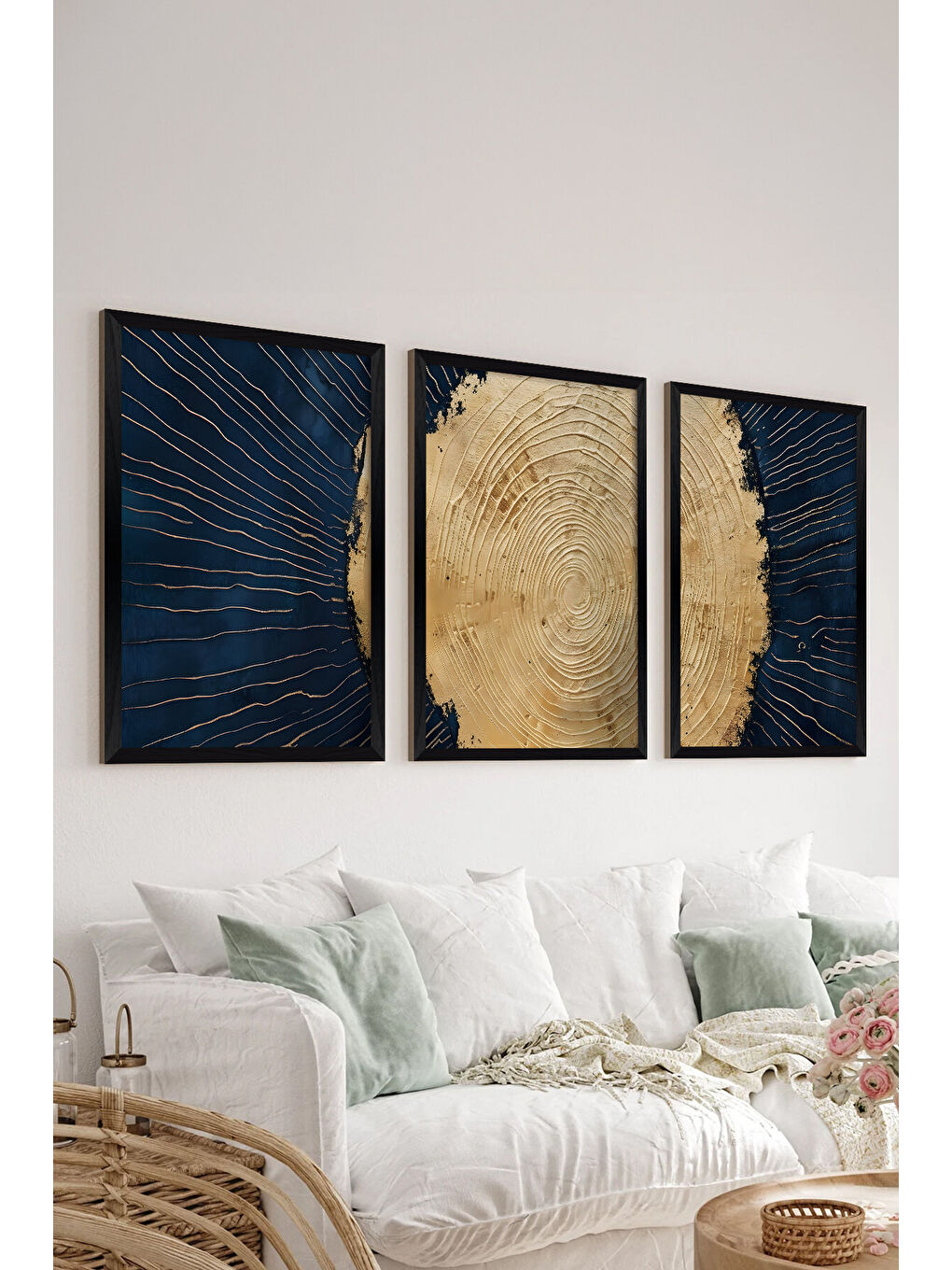 Beyaz 3 Parça Siyah Çerçeve Görünümlü MDF Poster Tablo Seti - Set 16 - ERSY3DSYHSET16-3348