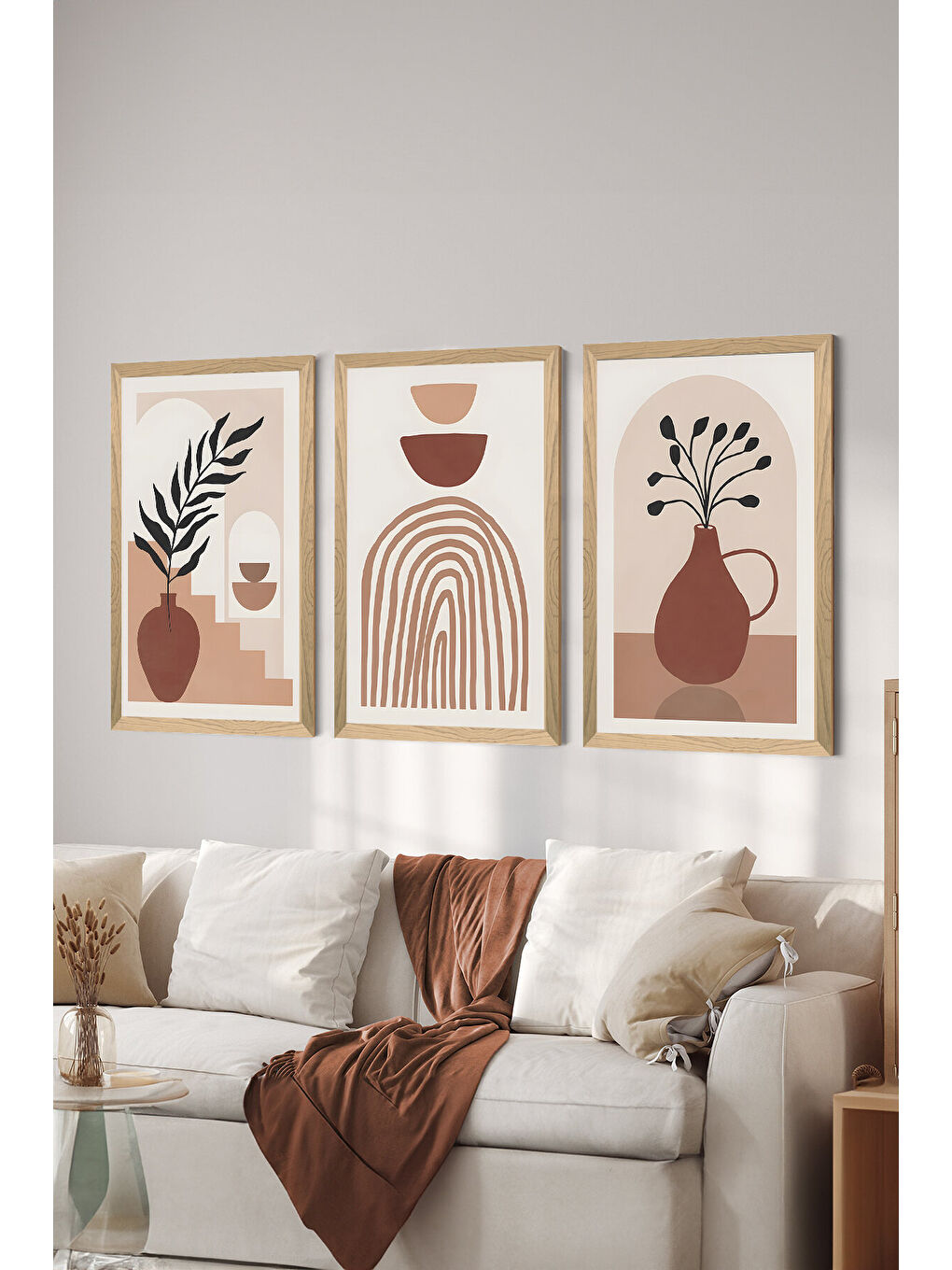Beyaz 3 Parça Ahşap Çerçeve Görünümlü MDF Poster Tablo Seti - Set 41 - MDF3DSOHOSET41-3348