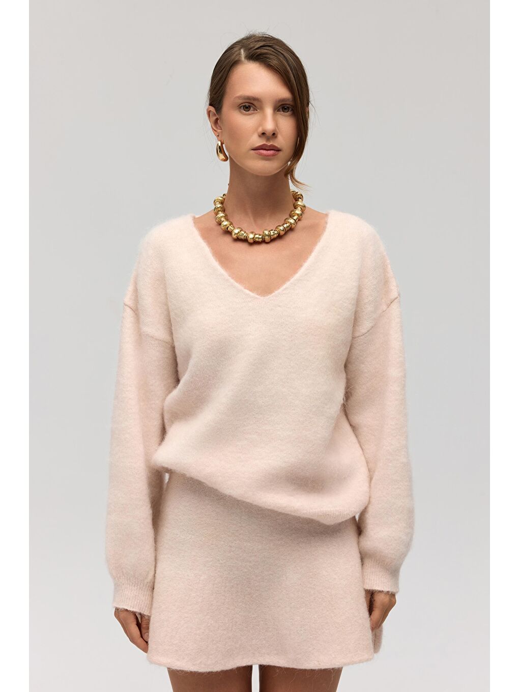 Zerium Basic V Yaka Pembe Triko Kazak-1