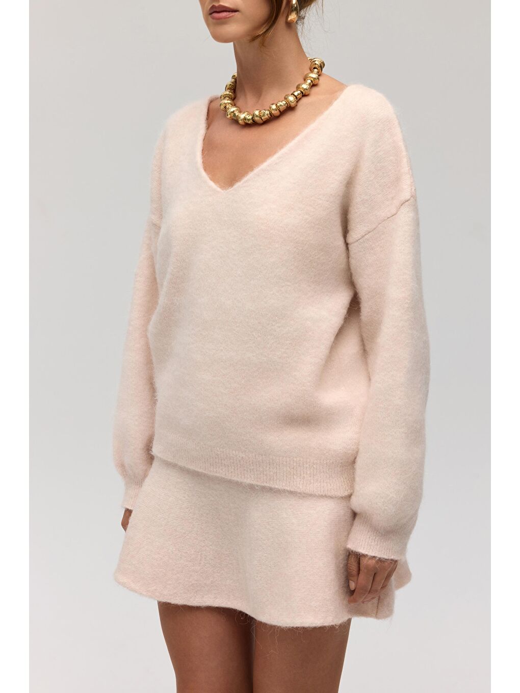 Zerium Basic V Yaka Pembe Triko Kazak-2