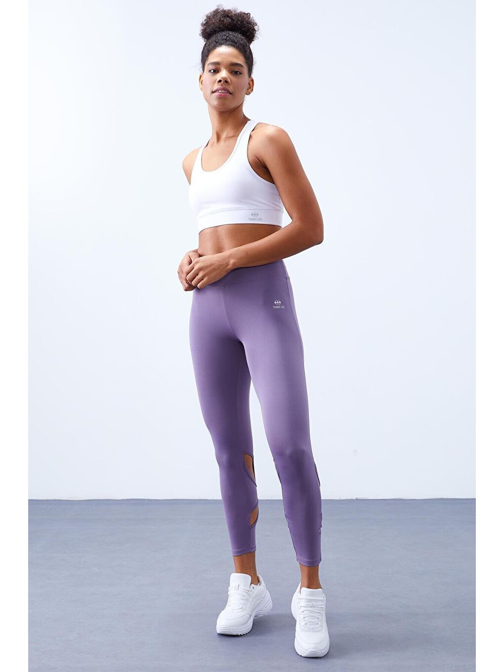 Mor Eflatun Arka Bilekleri Pencereli Yüksek Bel Slim Fit Kadın Tayt - 94611-2