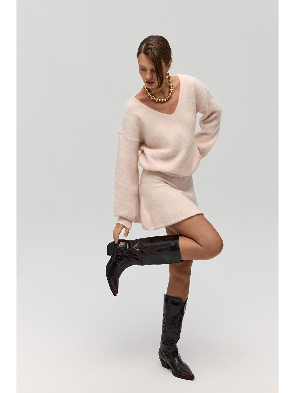 Zerium Basic V Yaka Pembe Triko Kazak-5