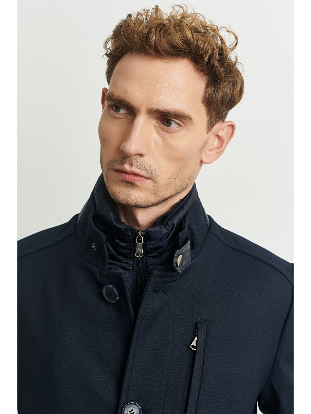 Erkek Lacivert Standart Fit Normal Kesim İçi Çıkma Yelekli Yünlü Kışlık Kaban-3