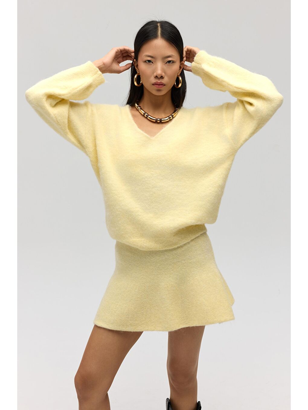 Zerium Basic V Yaka Sarı Triko Kazak