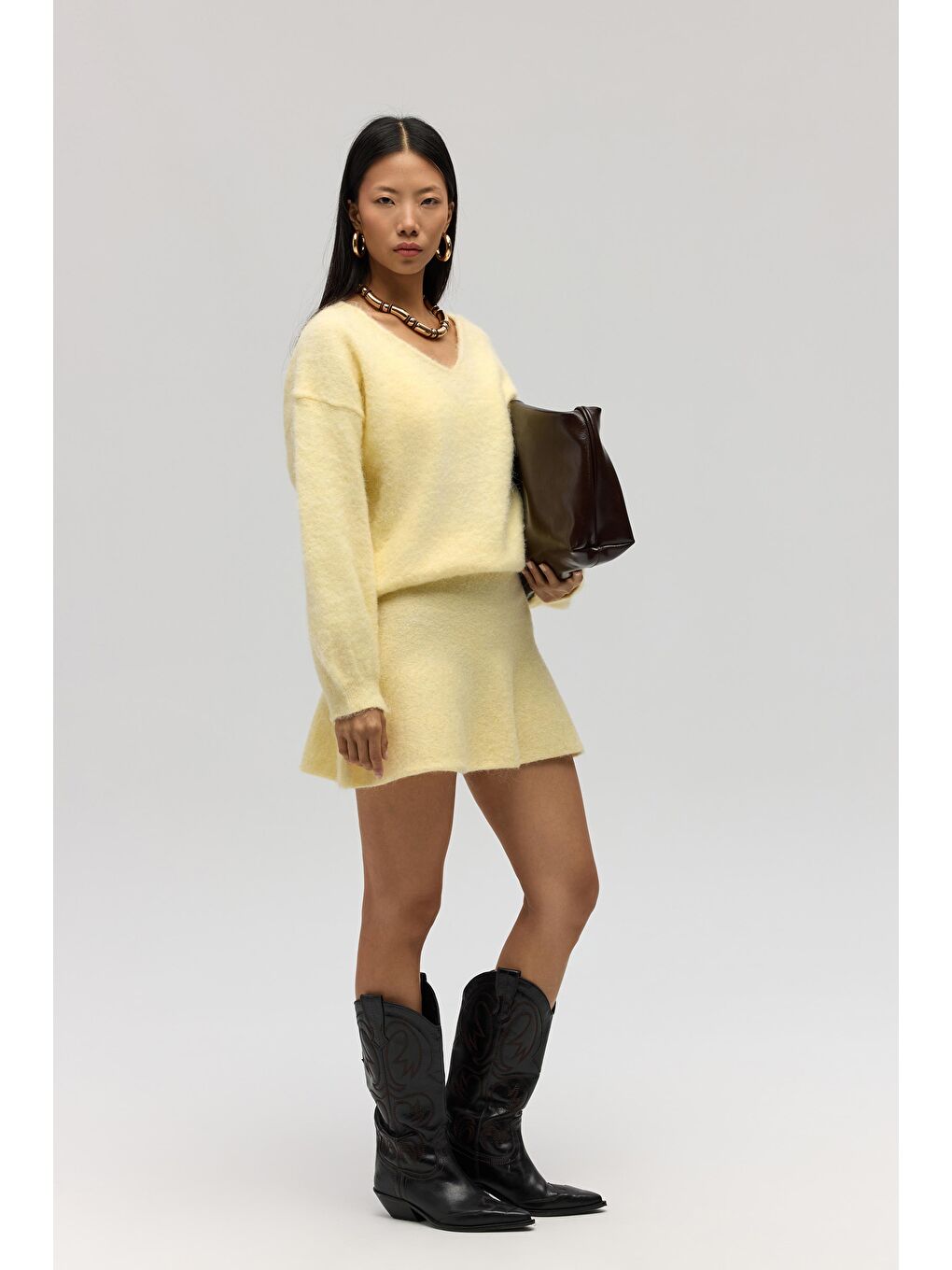 Zerium Basic V Yaka Sarı Triko Kazak-2