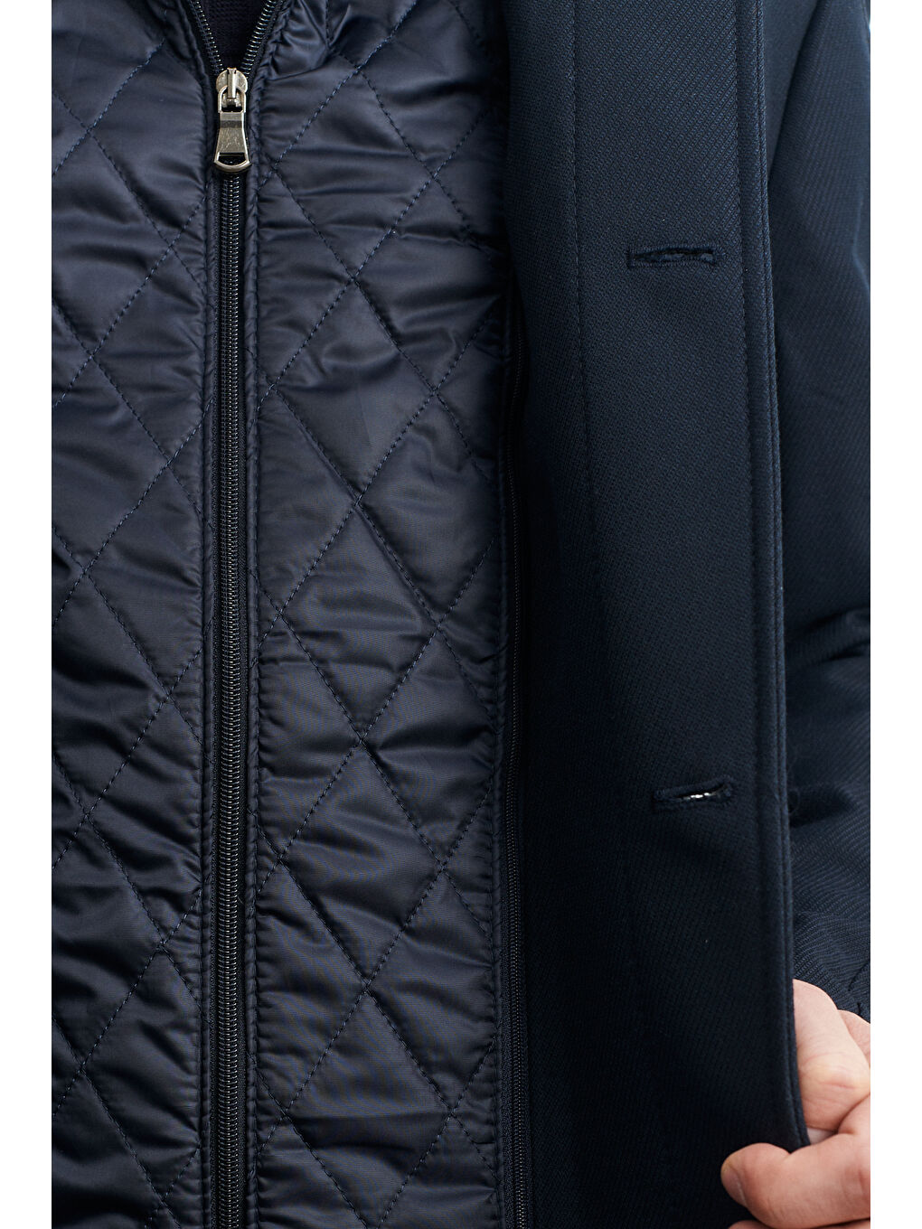 Erkek Lacivert Standart Fit Normal Kesim İçi Çıkma Yelekli Yünlü Kışlık Kaban-5