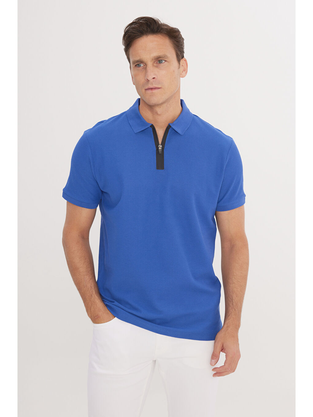 Mavi Erkek Saks Slim Fit Dar Kesim Polo Yaka %100 Pamuk Petek Desenli Kısa Kollu Tişört