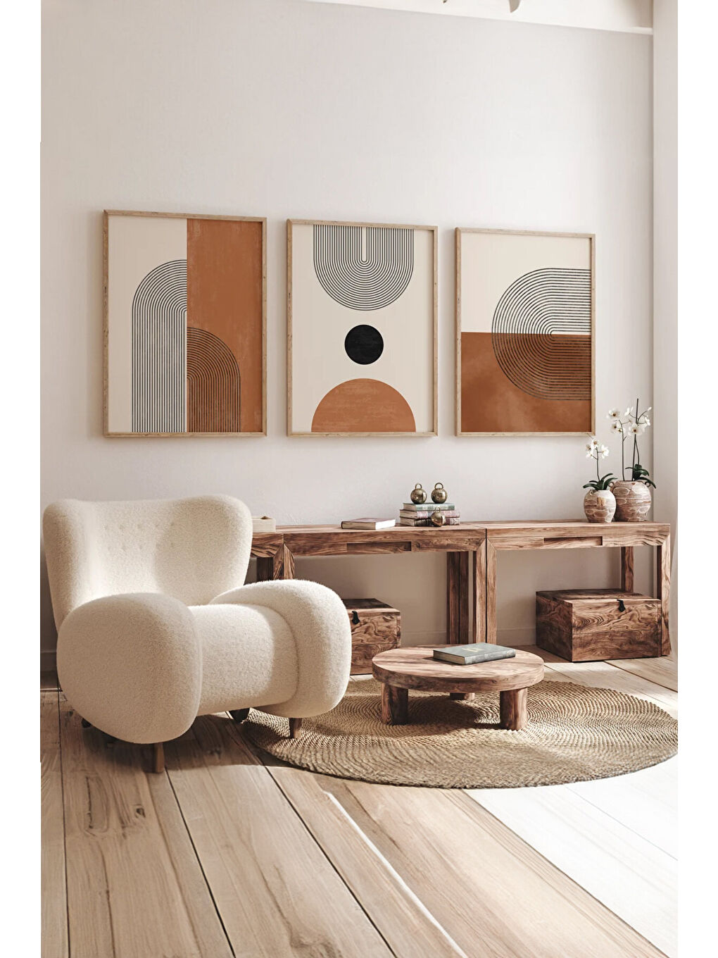 Beyaz Gerçek Ahşap Çerçeveli 3 Parça 3D Poster Tablo Seti - 3DARTSOHOSET10-2030