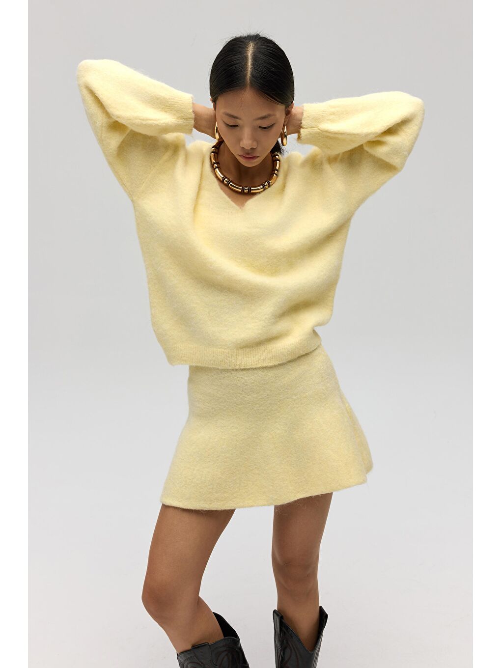 Zerium Basic V Yaka Sarı Triko Kazak-5