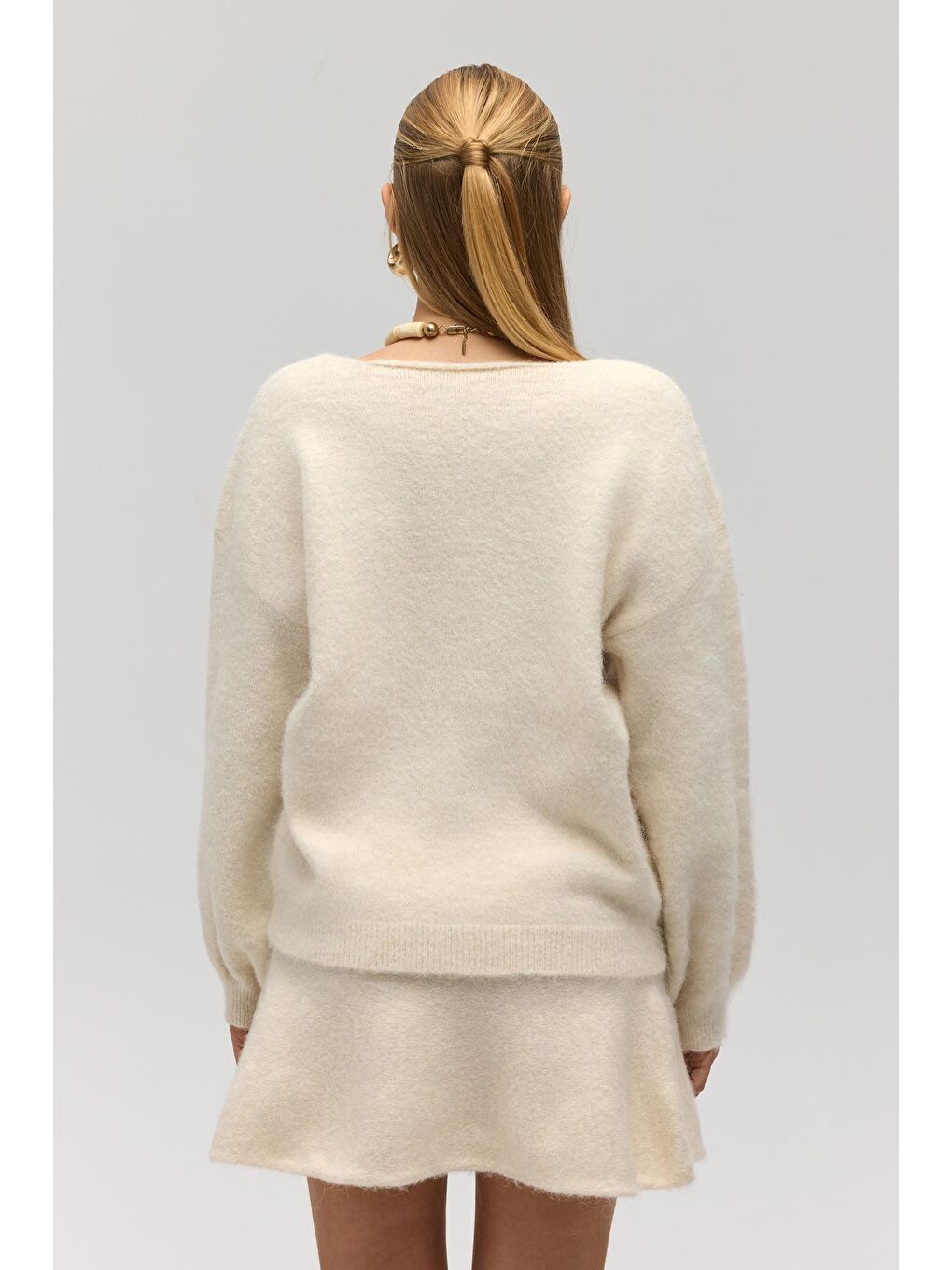 Zerium Basic V Yaka Ekru Triko Kazak-4