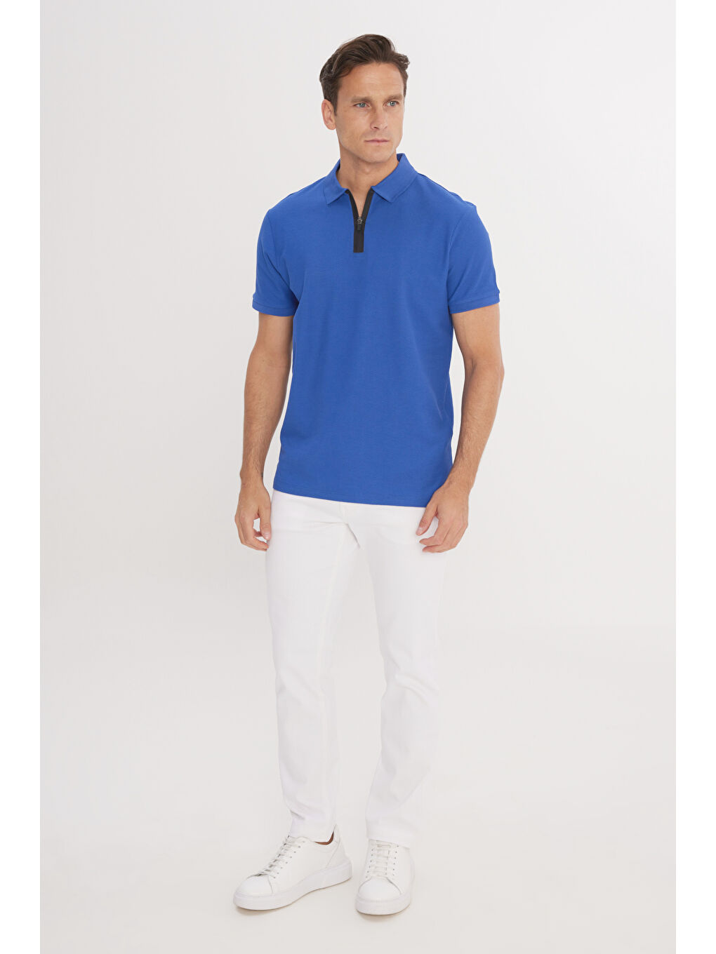 Mavi Erkek Saks Slim Fit Dar Kesim Polo Yaka %100 Pamuk Petek Desenli Kısa Kollu Tişört-1