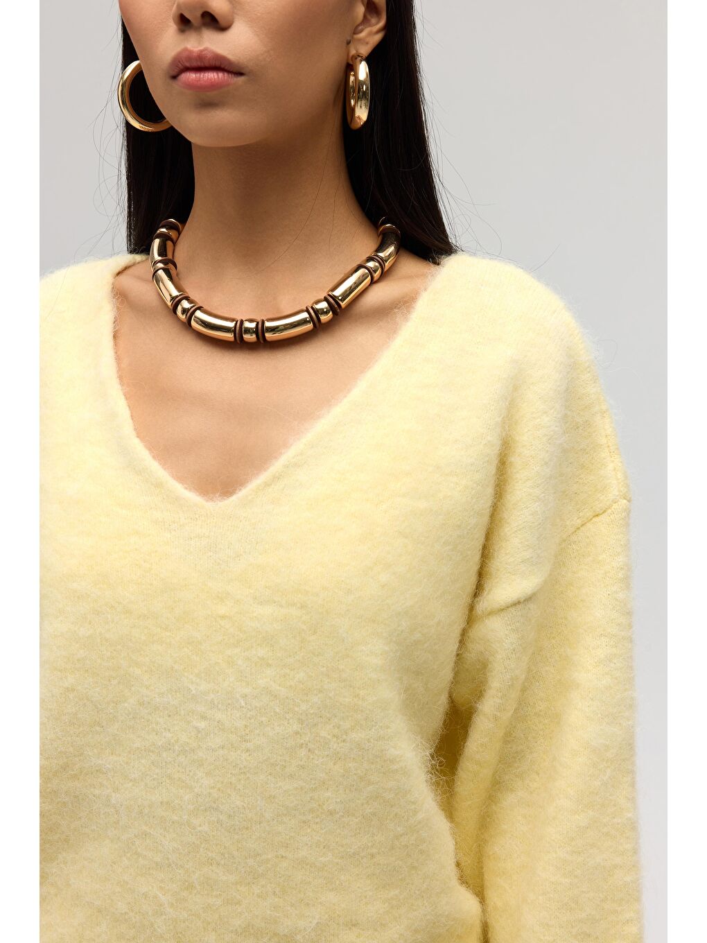 Zerium Basic V Yaka Sarı Triko Kazak-6