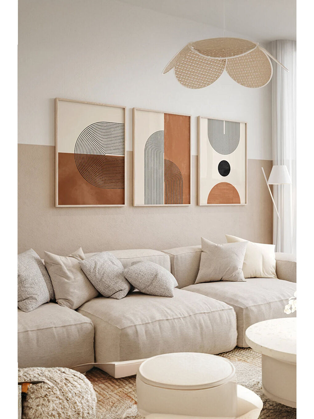 Beyaz Gerçek Ahşap Çerçeveli 3 Parça 3D Poster Tablo Seti - 3DARTSOHOSET10-2030-1