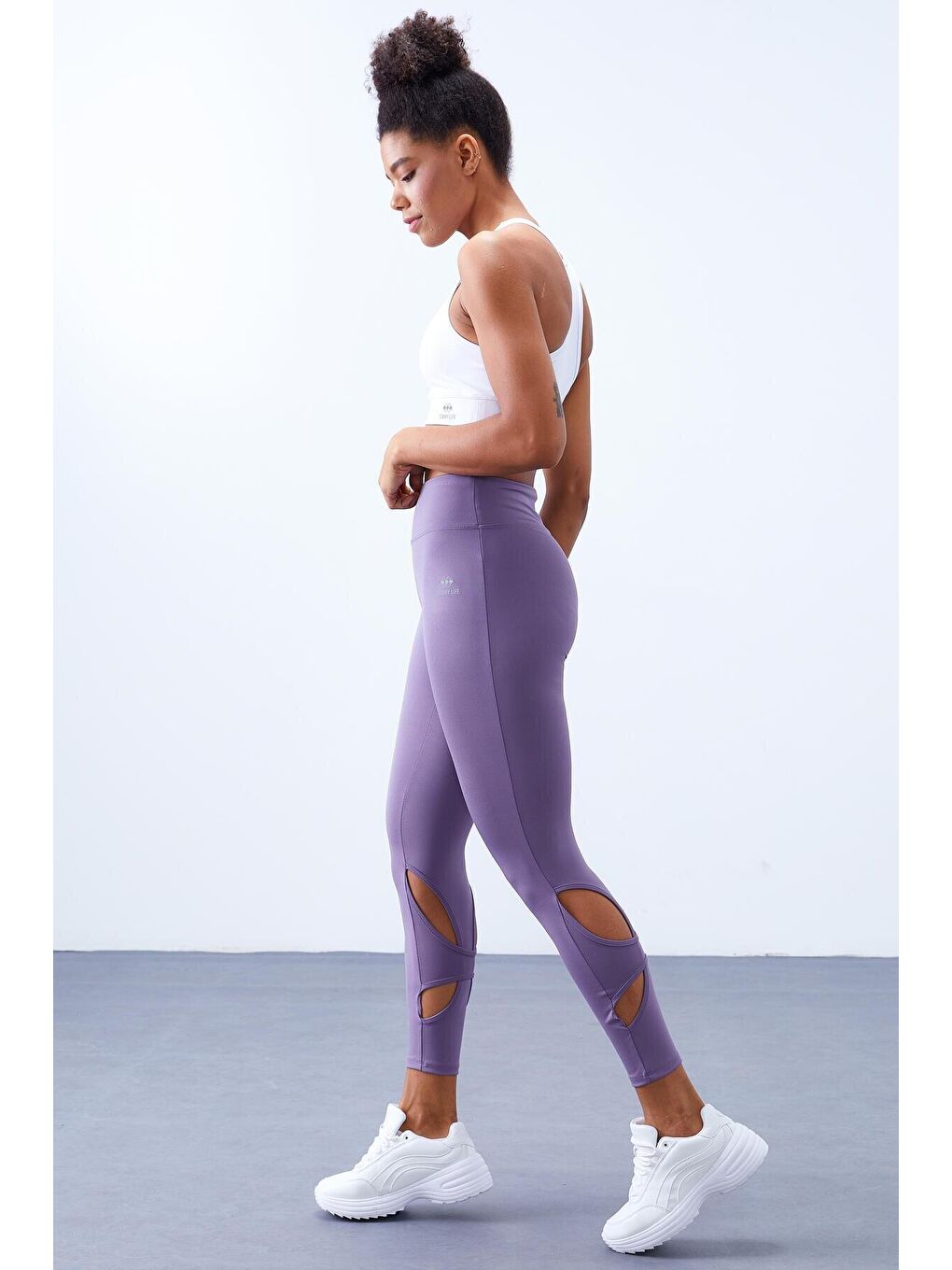 Mor Eflatun Arka Bilekleri Pencereli Yüksek Bel Slim Fit Kadın Tayt - 94611-4