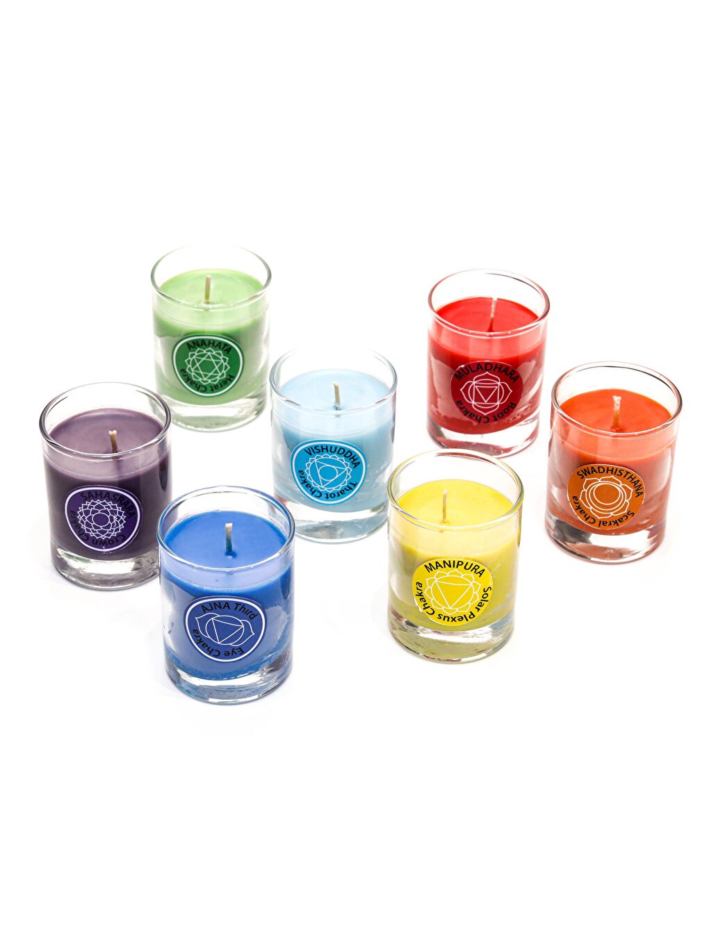 Karışık 7 Chakra Meditasyon Cam Shot Bardak Vegan Mum Seti-1