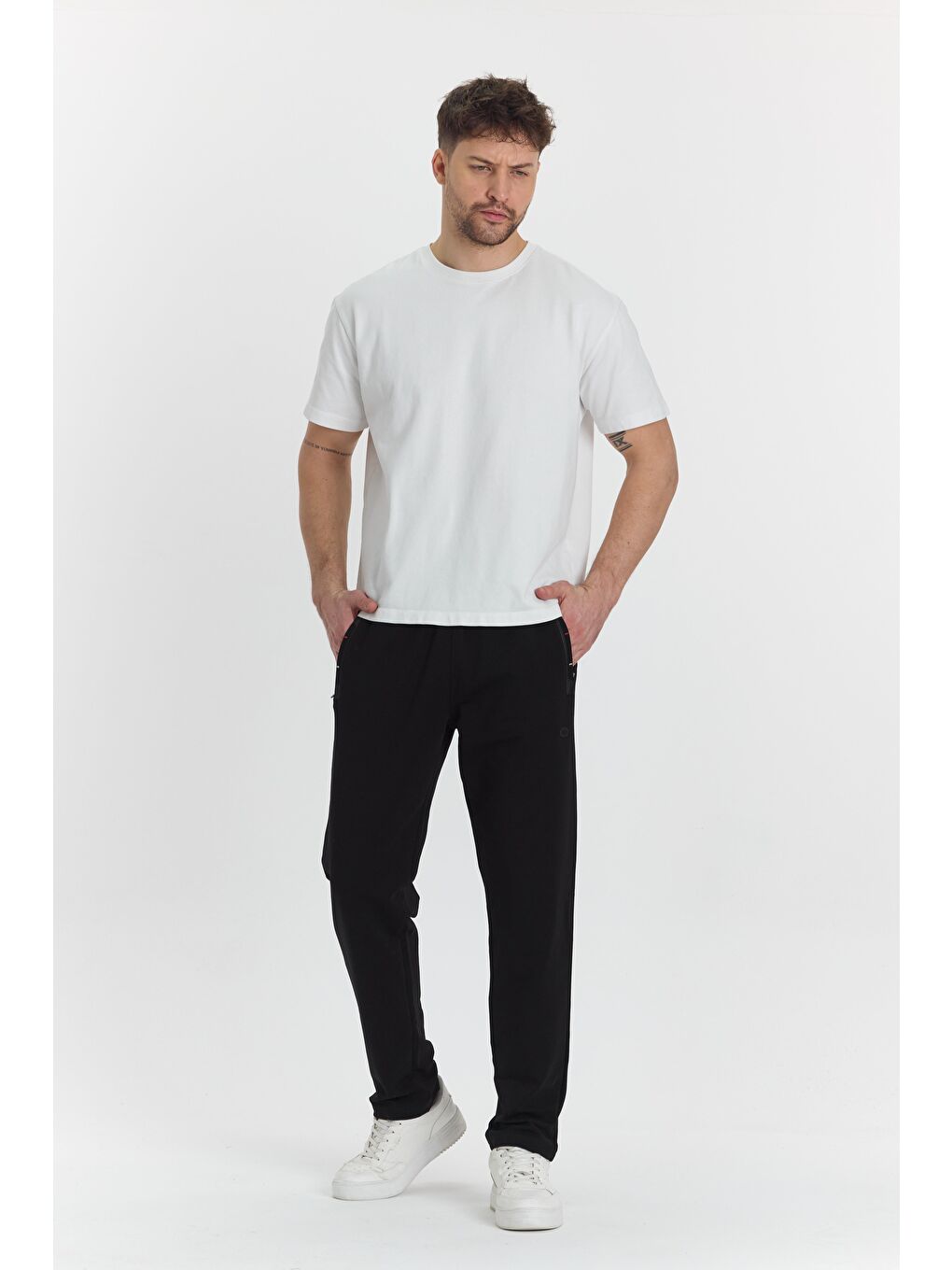 Siyah Pamuklu Kumaş Erkek Eşofman Altı 19220-4