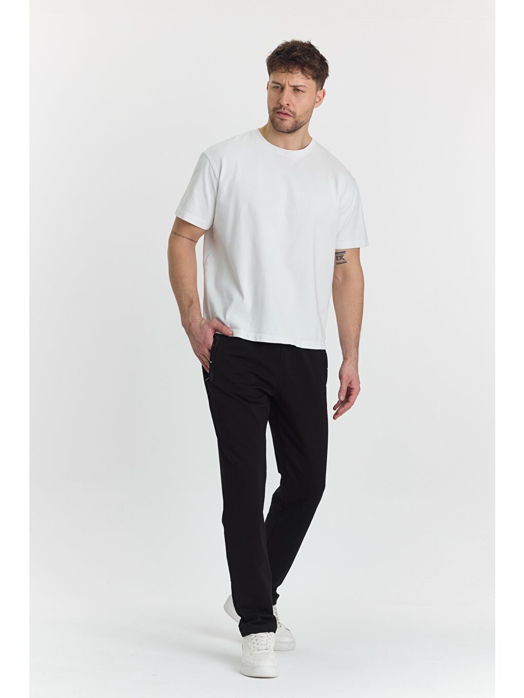 Siyah Pamuklu Kumaş Erkek Eşofman Altı 19220-5