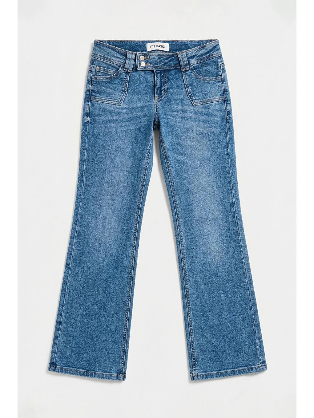 Kadın Mavi T-4s6-4 Flare Fit Düşük Bel Taş Detaylı Özel Tasarım Denim Jean-1