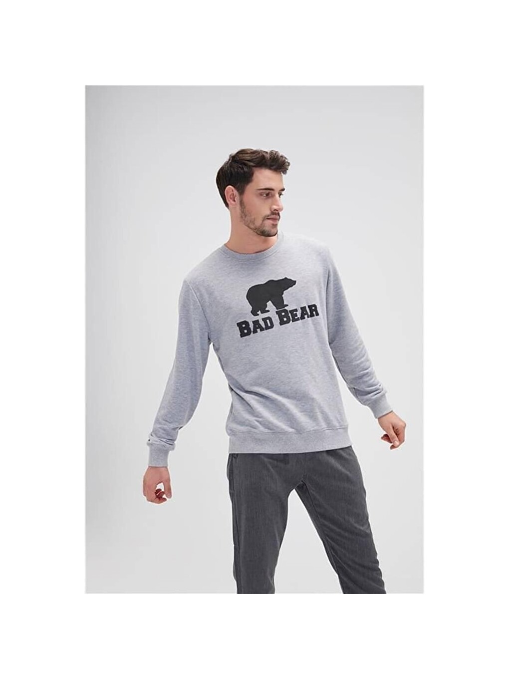 Crewneck Erkek Gri Baskılı Sweatshirt