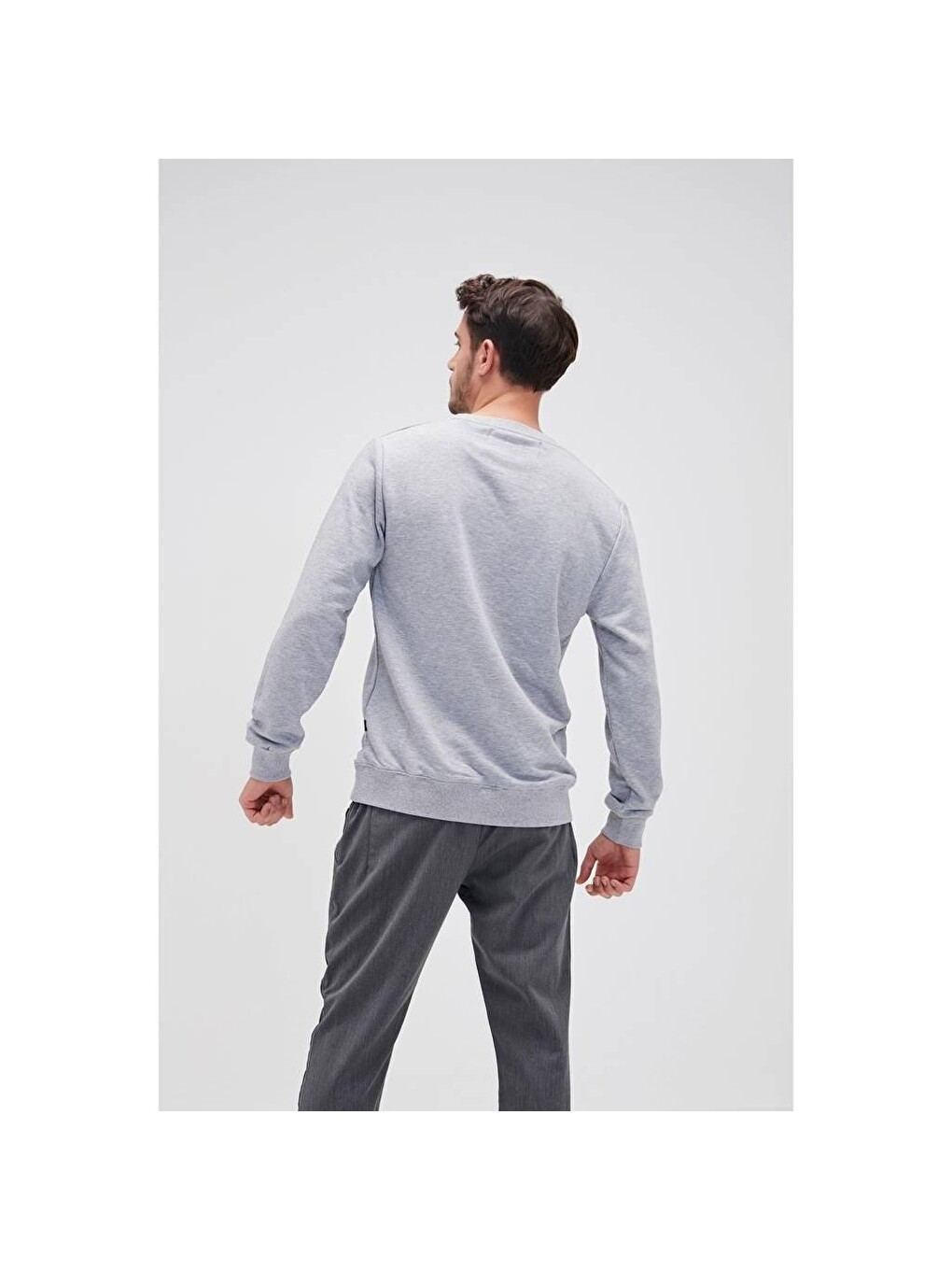 Crewneck Erkek Gri Baskılı Sweatshirt-1