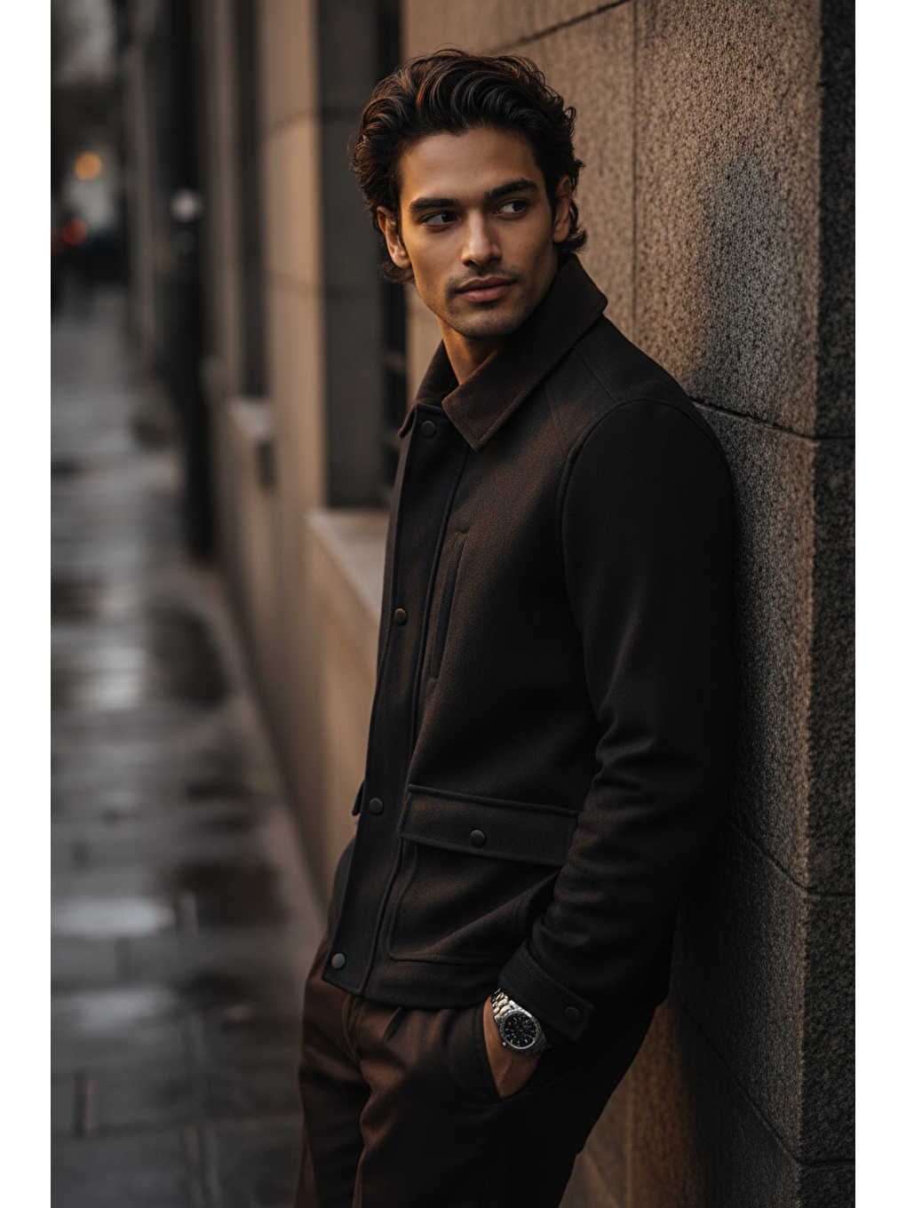 Antrasit Kadife Polo Yaka Düz Yırtmaçsız Tam Astar Slim Fit Casual Mont-1