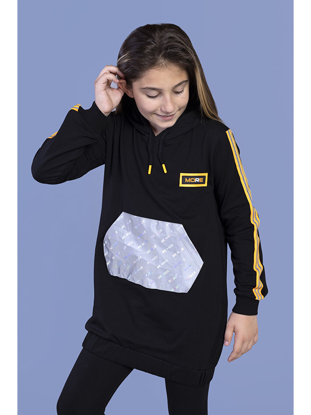 Toontoykids Siyah Kız Çocuk Kanguru Cepli Reflektör Detaylı Sweatshirt