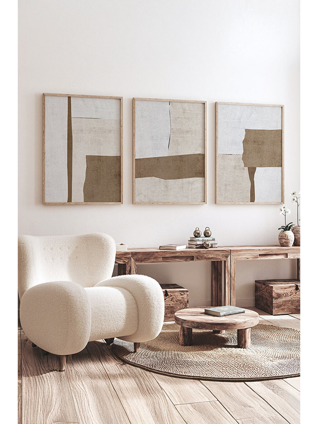 Beyaz Gerçek Ahşap Çerçeveli 3 Parça 3D Poster Tablo Seti - ERSY3SET2 - ERSY3SET2-3348