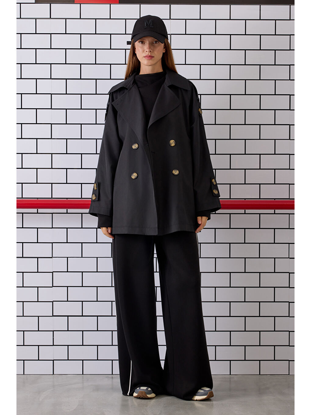 Kruvaze Kesim Trençkot Siyah-1