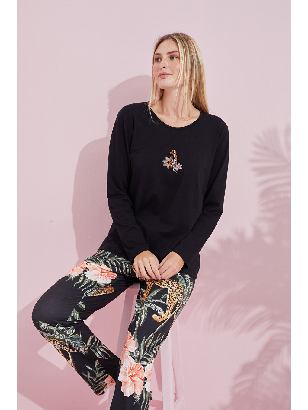 Siyah Çokrenkli Pamuklu Örme Pijama Takım 24240176