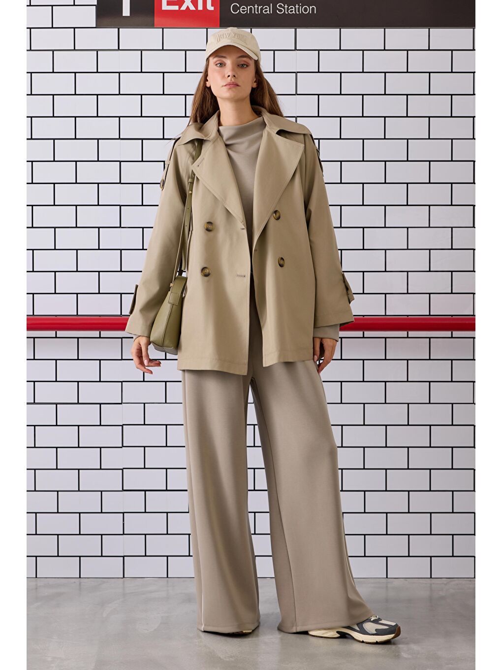 Bej Kruvaze Kesim Trençkot Mat Vizon-1