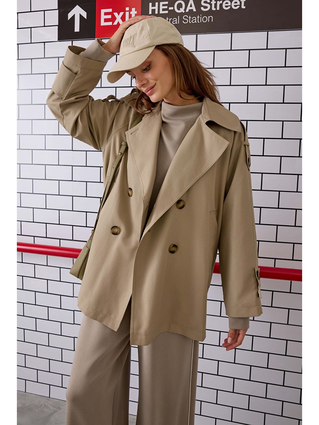 Bej Kruvaze Kesim Trençkot Mat Vizon-2