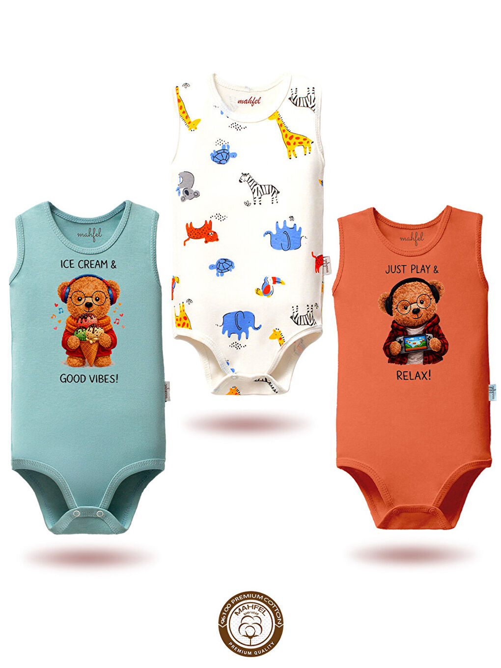 Sarı %100 Pamuklu 3'lü Atlet Çıtçıtlı Bebek Body Zıbın 877-874