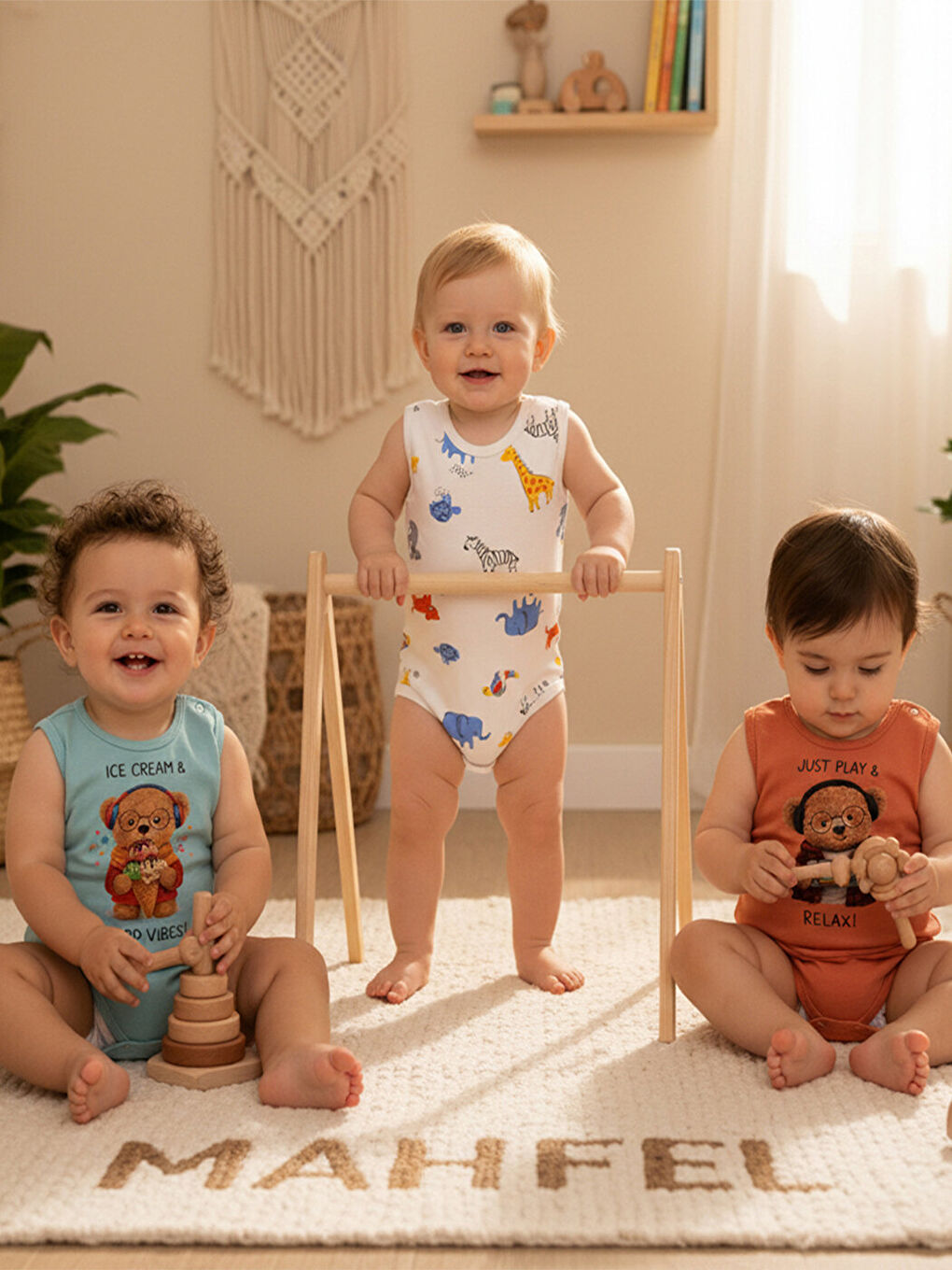 Sarı %100 Pamuklu 3'lü Atlet Çıtçıtlı Bebek Body Zıbın 877-874-1