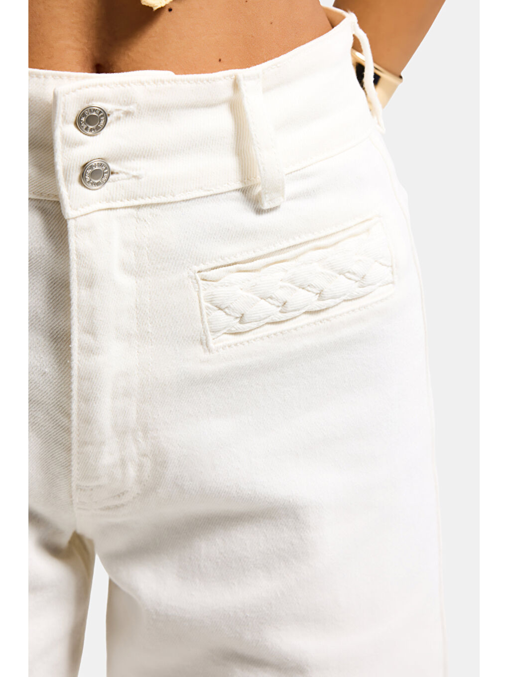 Kadın Kırık Beyaz 7s6-101 Wide Leg Yüksek Bel Elastan Kumaş Denim Jean-1