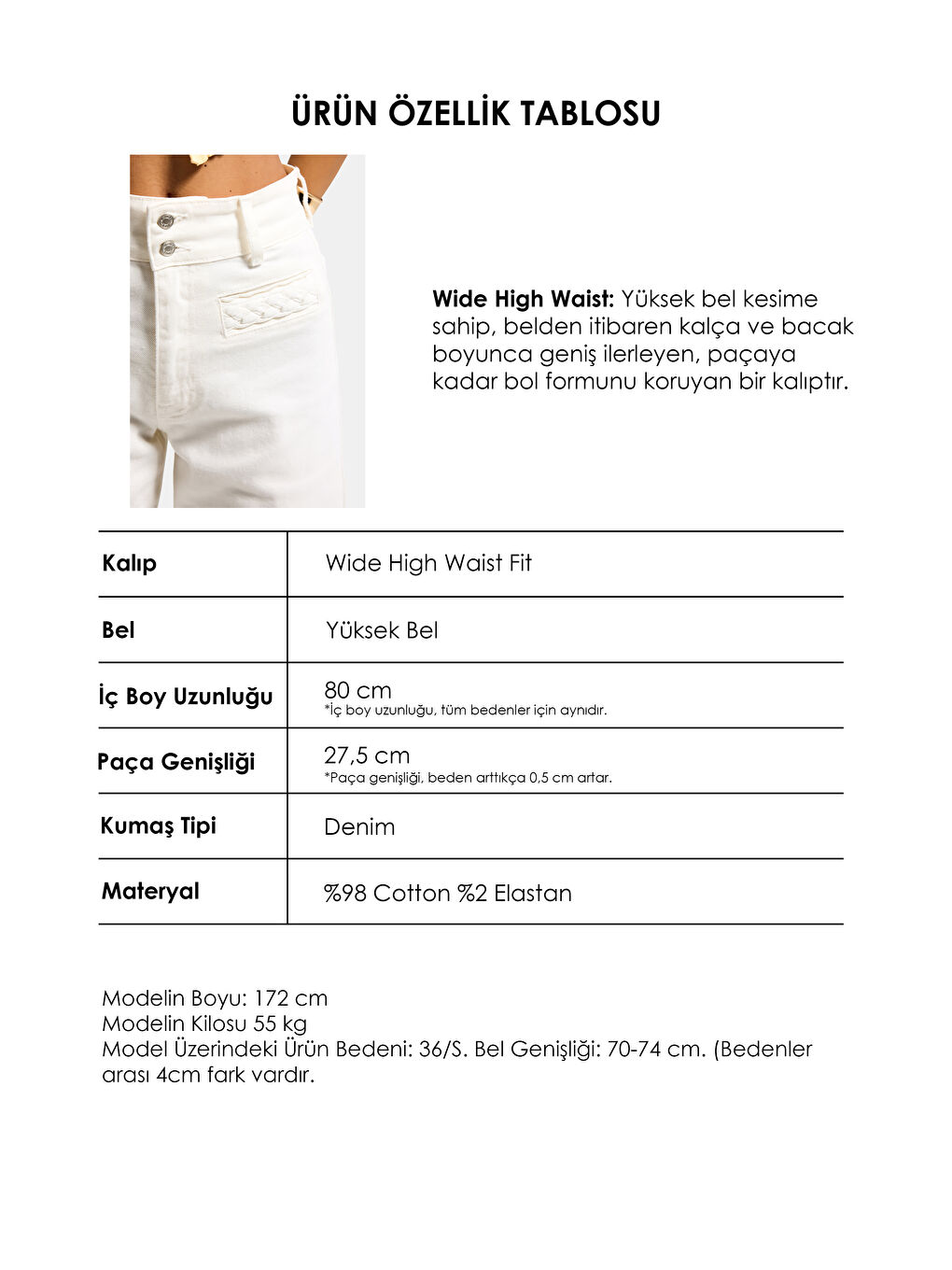 Kadın Kırık Beyaz 7s6-101 Wide Leg Yüksek Bel Elastan Kumaş Denim Jean-3