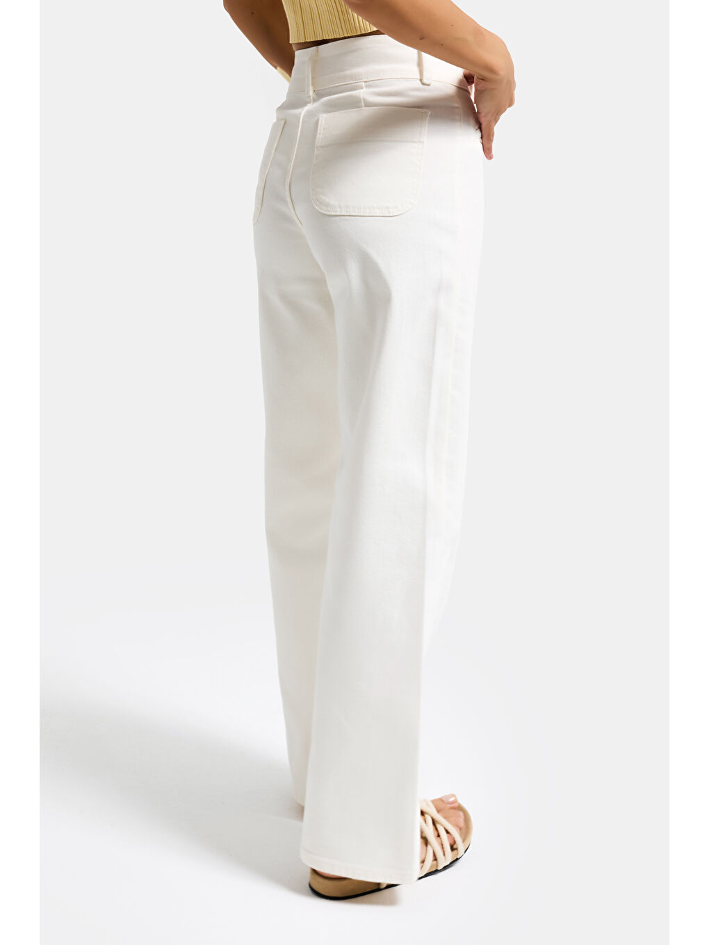 Kadın Kırık Beyaz 7s6-101 Wide Leg Yüksek Bel Elastan Kumaş Denim Jean-5